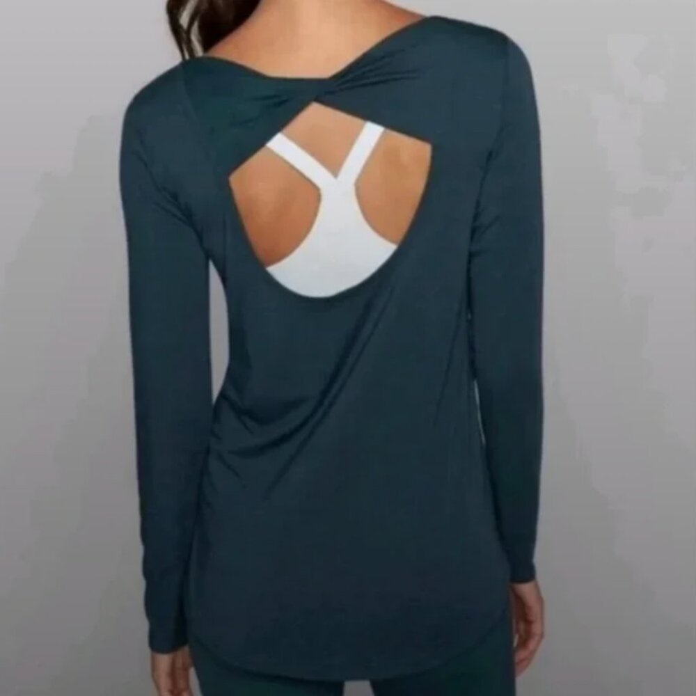 Athleta Flexlight Twist Open Back Abyss Teal Stretch Top Travel Unstinkable XXS